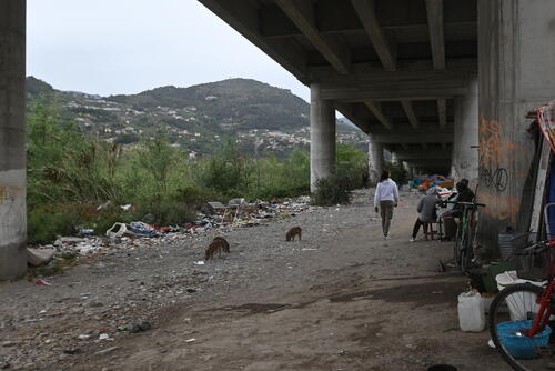 informal settlement along the Roia River in Ventimiglia, Italy