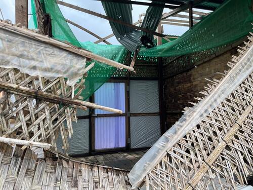 Damage to MSF clinic at Kein Nyin Pyin camp Pauktaw, Rakhine State, Myanmar on 22nd June, over one month after Cyclone Mocha Damage to MSF clinic at Kein Nyin Pyin camp Pauktaw, Rakhine State, Myanmar on 22nd June, over one month after Cyclone Mocha